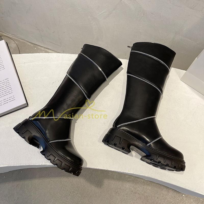 ロングブーツ | レディース ブーツ 秋冬 シューズ 靴 太ヒール チャンキーヒール 合皮ブーツ PUブーツ ロング靴 COS コスプレ 大人 後ろファスナー くつ