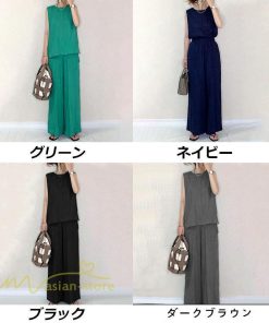 セットアップ | レディース 夏新作 無地 薄手 ワイドパンツ キャミソール ノースリーブ 薄手 上下セット ロングパンツ ガウチョパンツ ルームウェア 可愛い