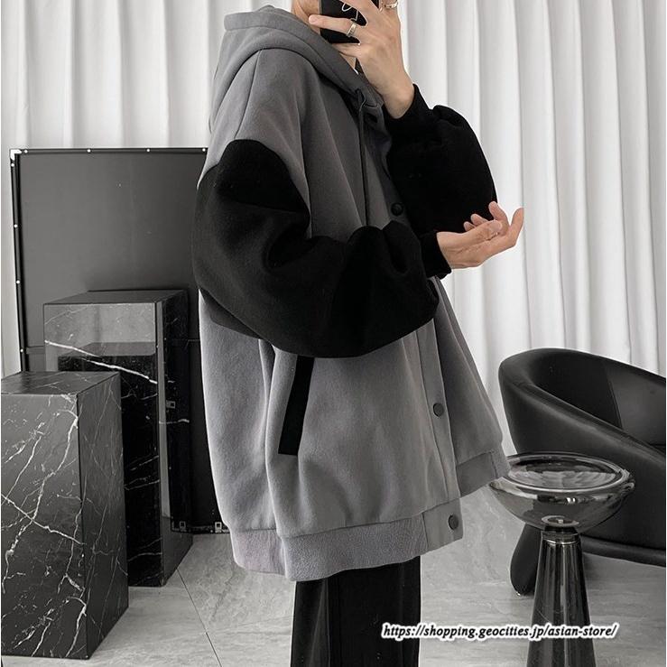 パーカー ジャケット コート | パーカー メンズ カーディガン 長袖 アウター トップス ジャケット 羽織り ボタン ドッキング ポケット フード付き パーカ ボリューム袖 ゆったり 秋物 秋冬