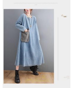 デニムワンピース | ワンピース デニム レディース 40代 ロング チュニック 長袖 ゆったり 大きいサイズ 体型カバー マタニティ お出かけ ポケット 秋 春