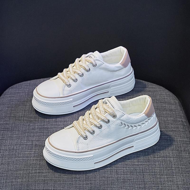 スニーカー | レディースシューズ レースアップ ローカット 厚底靴 履きやすい キャンバス カジュアルシューズ フラットシューズ