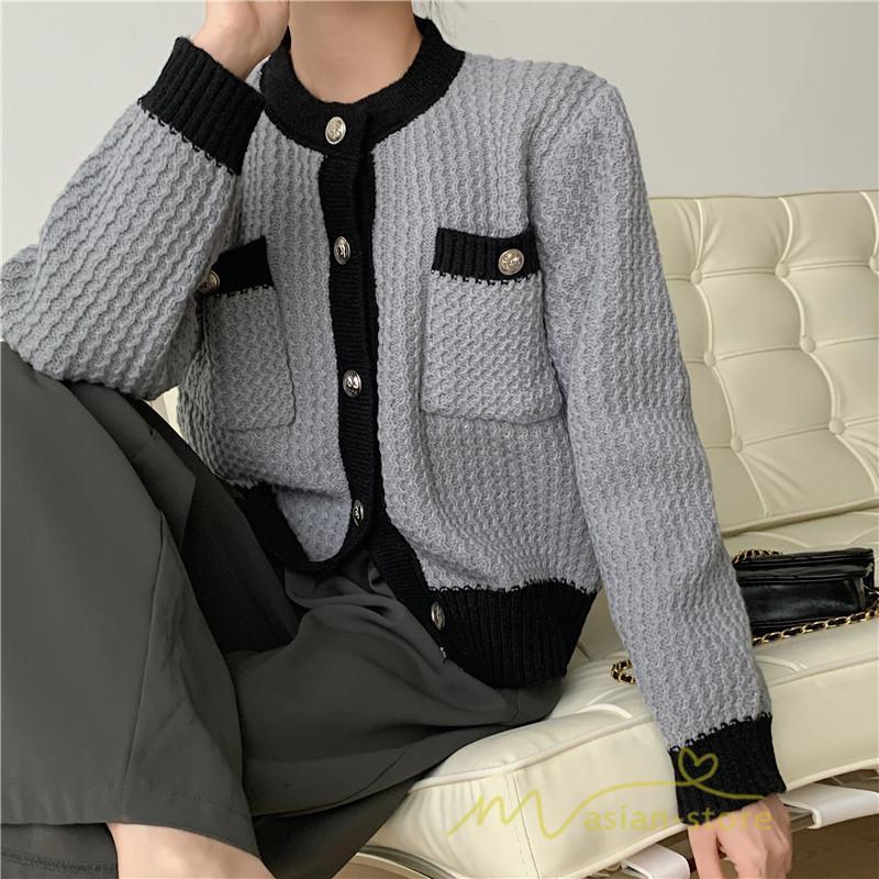 カーディガン | 2022秋冬ニットショート丈 レディース フロントボタン 羽織り ポケット アウター ニット セーター 大人 20代40代 やさしい 通学通勤 長袖