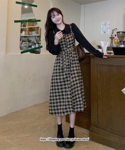 マキシ | ワンピース レディース 大きいサイズ チェック柄 リボン フレア 切り替え 重ね着風 レイヤード風 秋コーデ 秋 可愛い 若見え 冬 オシャレ 着痩せ