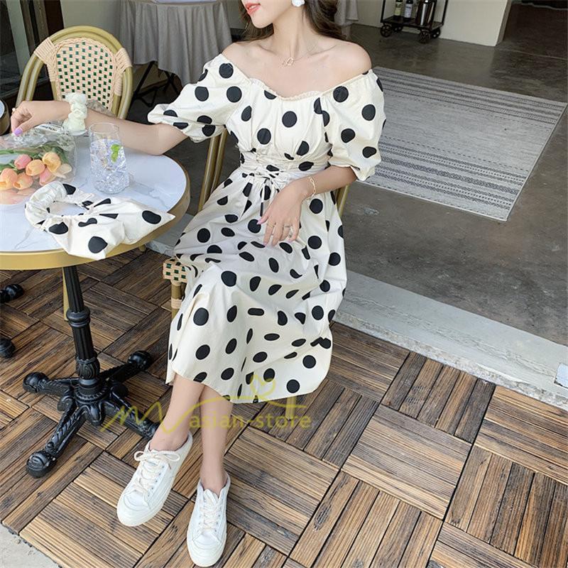 マキシ | ワンピース レディース チュニック 半袖 楽ちん 大きいサイズ 体型カバー ドット柄 カジュアル お出かけ ファッション 着痩せ 20代30代40代 エレガント 夏物
