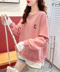 パーカー | トレーナー Tシャツ ロングT レディース 長袖 重ね着風 秋 冬 プルオーバー 可愛い オーバーサイズ ビッグシルエット 韓国ファッション 大きいサイズ
