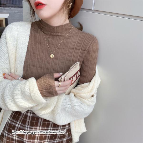 ニット・セーター | カットソー ニット レディース リブニット 長袖 秋冬 春 トップス スリム ストレッチ インナー 無地 プルオーバー 着痩せ 長袖ニット 通学通勤 長袖カットソー