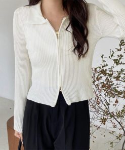 ニット・セーター | リブニットトップスレディースジップアップ