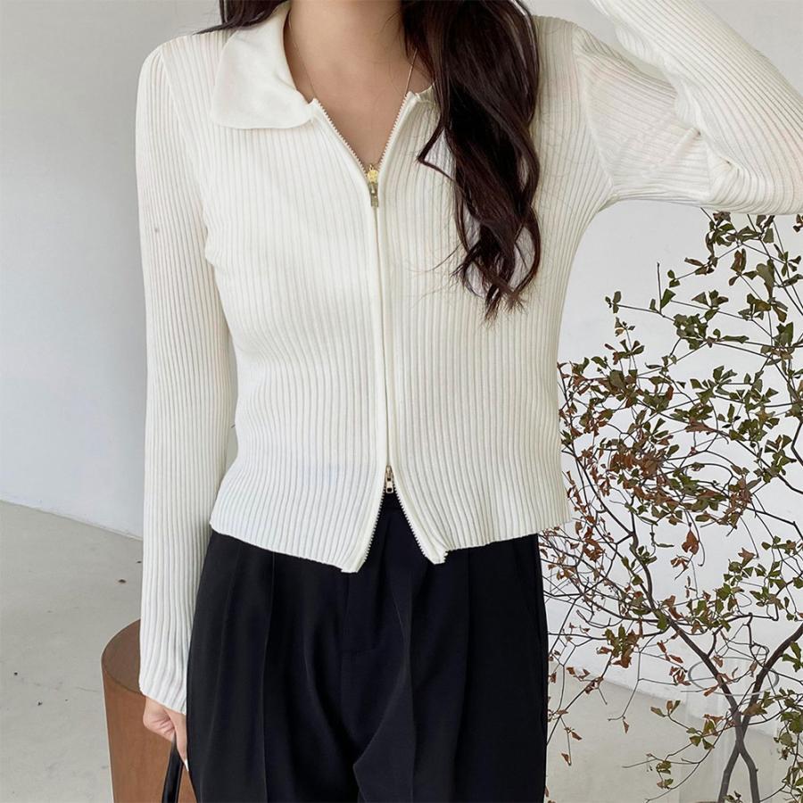 ニット・セーター | リブニットトップスレディースジップアップ