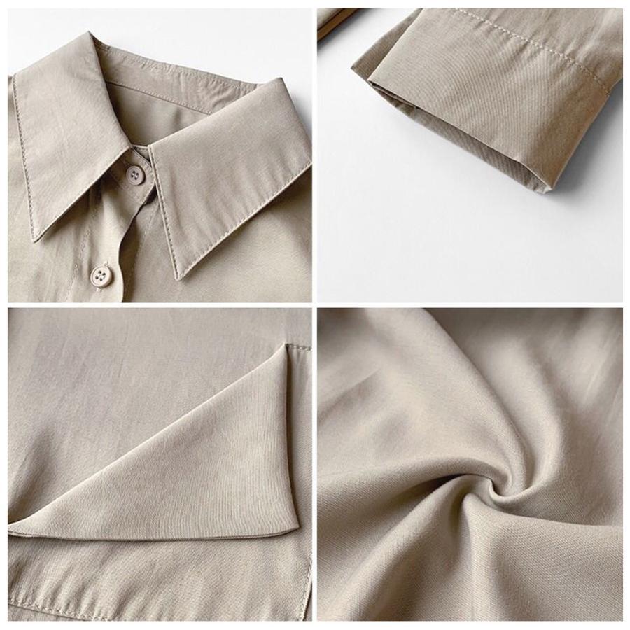 シャツ・ブラウス | シャツ おしゃれ 無地 オフィス ボダン ブラウス トップス ロング 襟付き 前開きシャツ レディース 仮ポケット付き