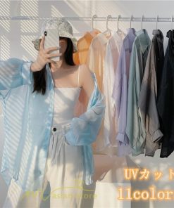 カーディガン | UVカット 接触冷感 シャツ レディース サマーシフォン 透け感 冷房対策 涼感 ひんやり 薄手 シンプル トップス 長袖 体型カバー