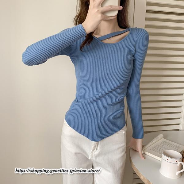 ニット・セーター | カットソー ニット レディース リブニット 長袖 秋冬 春 トップス スリム ストレッチ インナー 無地 通学通勤 着痩せ プルオーバー 長袖カットソー 長袖ニット