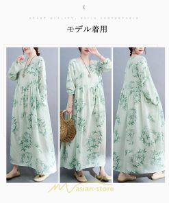 マキシ | ワンピース 大きいサイズ レディース マキシワンピ 緑 花柄 ぽっちゃり 長袖 サイドポケット かわいい きれいめ カジュアル 体型カバー 細見え 美シルエット