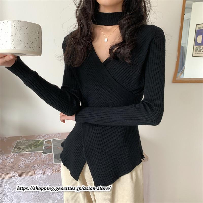ニット・セーター | カットソー ニット レディース リブニット 長袖 秋冬 春 トップス スリム ストレッチ インナー 無地 長袖ニット 長袖カットソー プルオーバー 通学通勤 着痩せ