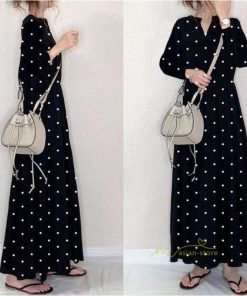 マキシ | ワンピース ロングワンピース レディース 春 秋 ドット柄 マキシワンピース 長袖 Aラインワンピ カジュアル 韓国ファッション きれいめ Vネック 2022