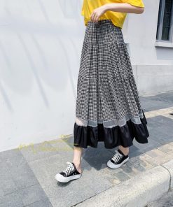 スカート | フレア ロング春物 レディース 春夏 チェック柄 ドッキング リゾート 体型カバー お出かけ 20代30代40代50代 着痩せ 通勤通学 カジュアル