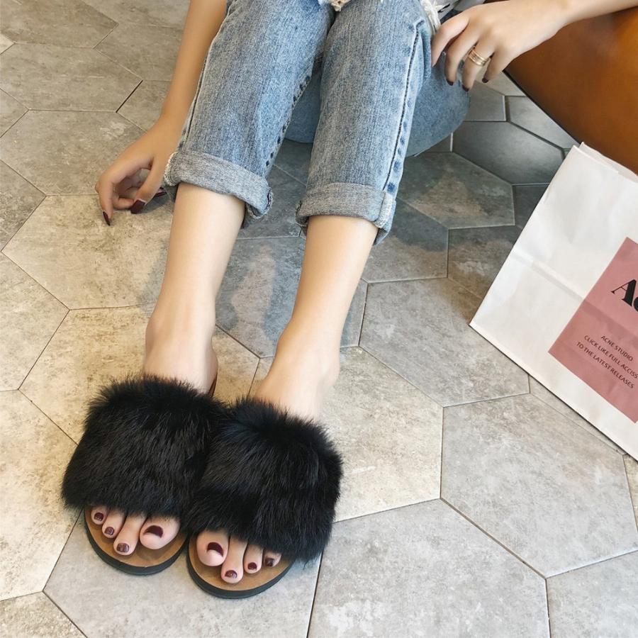 サンダル | ファーレディースミュール ぺたんこ スリッパ 韓国