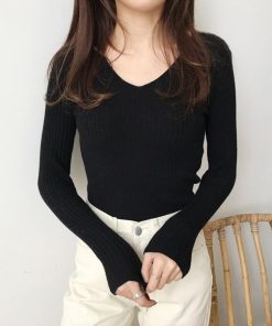 ニット・セーター | Vネック リブニット きれいめ ニット タイト シンプル おしゃれ レディース トップス 長袖