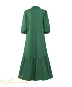 マキシ | シャツワンピース 7分袖 無地 切り替え モックネック シンプル レディース カジュアルワンピース 秋コーデ マーメイドワンピ 前開き Aライン 大きいサイズ 秋