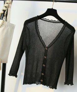透かし編みトップス | 羽織 カーディガン 薄手 長袖 サマーニット冷房対策 ニットカーディガン Vネック レディース
