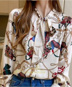 シャツ・ブラウス | ブラウス レディース 長袖ブラウス 秋服 オフィスブラウス リボンネック オシャレブラウス プリントトップス 韓国風 上品 大人 ゆったりシャツ40代 通勤OL 夏物