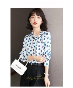 シャツ・ブラウス | ブラウス レディース シャツ トップス リボン 長袖 シフォン オフィス ドット柄 おしゃれ 高級感 ゆったり 日常 体型カバー デート 外出 通勤 着痩せ