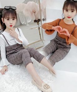 （子供）その他 | ズボン 2点セット 長ズボン セットアップ トップス 長袖 子供服 キッズ チェック柄 ブラウン 女の子 ワイドパンツ