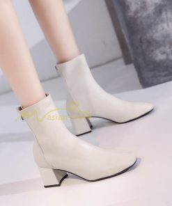 ショートブーツ | ブーティー ブーツ レディース シューズ 靴 太ヒール チャンキーヒール 合皮ブーツ PUブーツ くつ 黒靴 春秋冬 後ろファスナー 大人 美脚