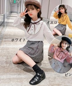 （子供）その他 | 秋冬 カジュアル スカート 2点セット セットアップ ミニチェック柄スカート 通学着 おしゃれ 女の子 長袖 小学生 シャツ キッズ