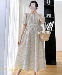 ワンピース | マタニティレディース Aライン 妊婦服 体型カバー 着痩せ マタニティウェア 小花柄 柔らか きれいめ お出かけ マタニティ 夏服 ひざ下丈