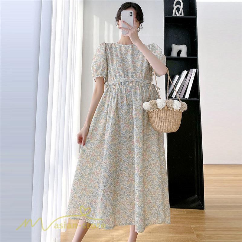 ワンピース | マタニティレディース Aライン 妊婦服 体型カバー 着痩せ マタニティウェア 小花柄 柔らか きれいめ お出かけ マタニティ 夏服 ひざ下丈