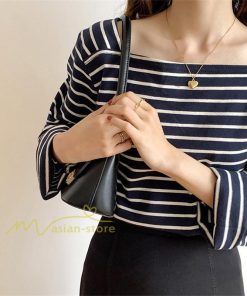 ｔシャツ・カットソー | 長袖 Tシャツ カットソー レディース シャツ 袖 ストライプ 韓国ファッション トップス 通勤通学 カジュアル 着回し 上品 夏物 ゆったり お出かけ 20代30代40代