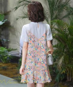 ミディアム | ワンピース レディース 花柄 きれいめ 重ね着風 おしゃれ 上品 夏 新作 ひざ上 ショート丈 カジュアル ミニワンピース 20代 40代 お出かけ 大人 30代 半袖