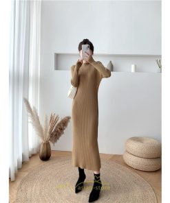 ニットワンピース | レディース 冬 きれいめ ロング おしゃれ 秋冬 長袖 ハイネック サイドスリット セクシー 同窓会 デート 大人フェミニン 女子会 韓国風