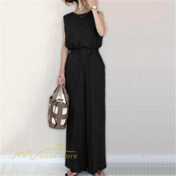 セットアップ | レディース 夏新作 無地 薄手 ワイドパンツ キャミソール ノースリーブ 薄手 上下セット ロングパンツ ガウチョパンツ ルームウェア 可愛い