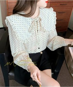 シャツ・ブラウス | ブラウス レディース きれいめ 40代 春夏秋新作 オシャレブラウス 長袖トップス ドット柄フレアブラウス 大人 韓国ファッション シャツ 通勤 20代30代 ゆったり