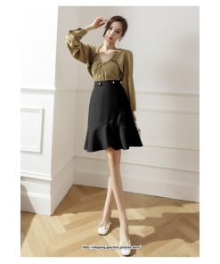 スカート | レディース ミニ膝上 マーメイド着痩せ フェミニン 優雅 上品 フリル 2022新作 韓国風 秋冬コーデ キレイめ 通勤 オシャレ 通学
