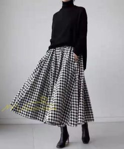 スカート | ブロックチェック ロングフレア Aライン ボトムス チェック 柄 マキシ韓国ファッション ゆったり 20代30代40代50代 通勤通学 着痩せ