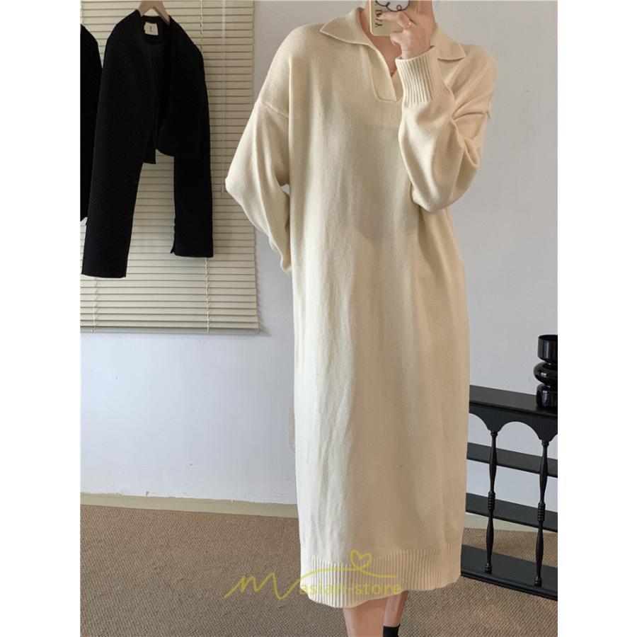 ニットワンピース | ワンピース 春 春服 レディース 長袖 ゆったり vネック 着痩せ 可愛い おしゃれ 大人フェミニン 女子会 通勤 デート お出かけ 秋冬