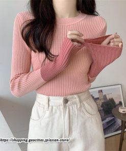 ニット・セーター | カットソー ニット レディース リブニット 長袖 秋冬 春 トップス スリム ストレッチ インナー 無地 長袖ニット 通学通勤 着痩せ 長袖カットソー プルオーバー