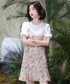 ミディアム | ワンピース レディース 花柄 きれいめ 重ね着風 おしゃれ 上品 夏 新作 ひざ上 ショート丈 カジュアル ミニワンピース 20代 40代 お出かけ 大人 30代 半袖