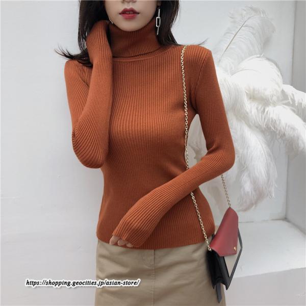 ニット・セーター | カットソー ニット レディース リブニット ハイネック 長袖 秋冬 春 トップス スリム ストレッチ 暖かい 長袖ニット 無地 プルオーバー インナー 長袖カットソー