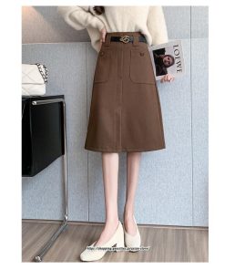 スカート | ミモレ丈 ひざ丈 レディース スリット リゾート 体型カバー 着痩せ Aライン 上品 2022新作 オシャレ キレイめ 韓国風 ポケット 秋冬