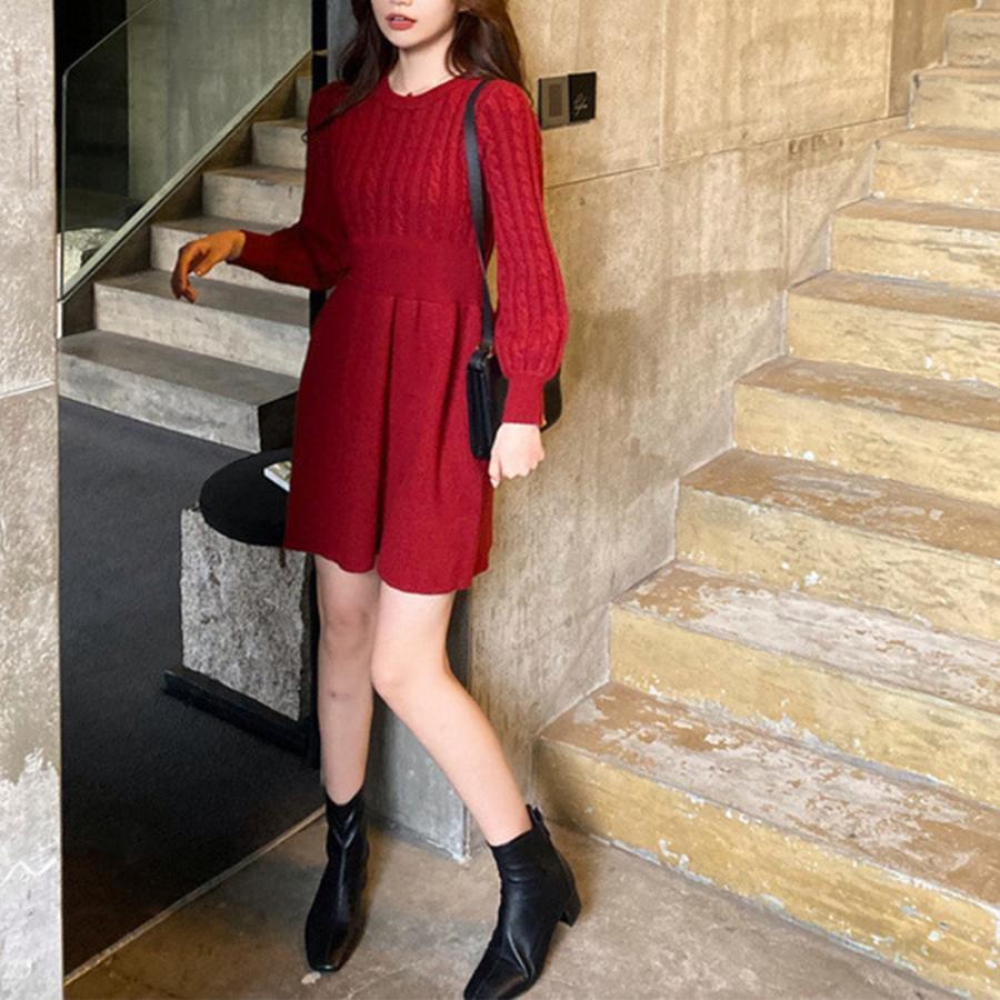 ワンピース | ケーブル編みニットミニ韓国風