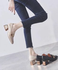 パンプス | スクエアトゥ チャンキーヒール ミドルヒール スリッポン レディース スリップオン シューズ 太ヒール ローファー 黒 22.5cm-25cm ブラック 30代