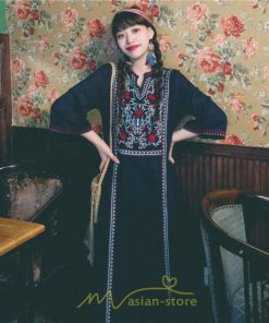 マキシ | 七分袖 ワンピース 綿麻ワンピース ロングワンピース レディース 夏秋 Aライン ゆったり 体型カバー おしゃれ きれいめ 休み 旅行 お出かけ 上品 刺繍 リゾート