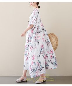 マキシ | 大きいサイズ レディース ワンピース 楽ちん 美人 コットン 着心地いい 夏 ぽっちゃり ゆったり 半袖 お腹 太もも 華奢 着痩せ ポケット 白 丸首 通勤 花柄 美脚