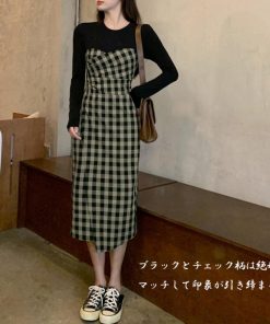 ワンピース | ドッキングチェック柄 長袖