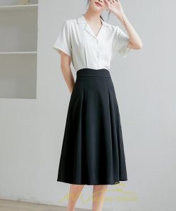 スカート | 膝丈 フレアレディース 春 夏 春夏 黒 シンプル ひざ丈 無地 ミモレ丈 秋 お出かけ リクルート 面接 通勤 就活 高級感 OL 上品　 オフィス