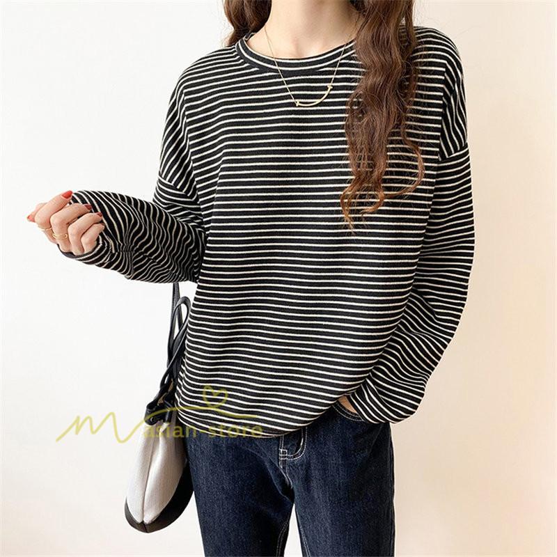tシャツ・カットソー | Tシャツ レディース トップス 長袖 カットソー ボーダー シンプル ボートネック ストライプ柄 20代30代40代50代 着回し 通勤通学 お出かけ カジュアル 着痩せ