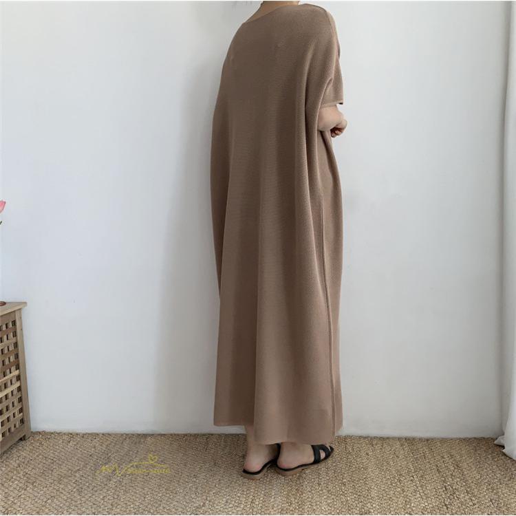 マキシ | ワンピース 夏 春 レディース 半袖 カジュアル 30代 20代 ロング かわいい 無地 5分袖 ゆるシルエット 体型カバー ビッグシルエット カジュアル